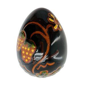 Vintage Lester Breininger 2000 Black Sgraffito Large Egg Strawberry Pottery